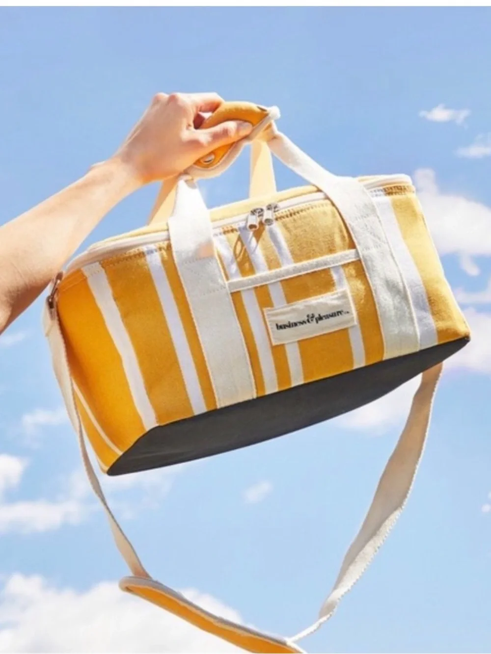 Business & Pleasure Yellow Striped Canvas Cooler Beach Essential Coastal